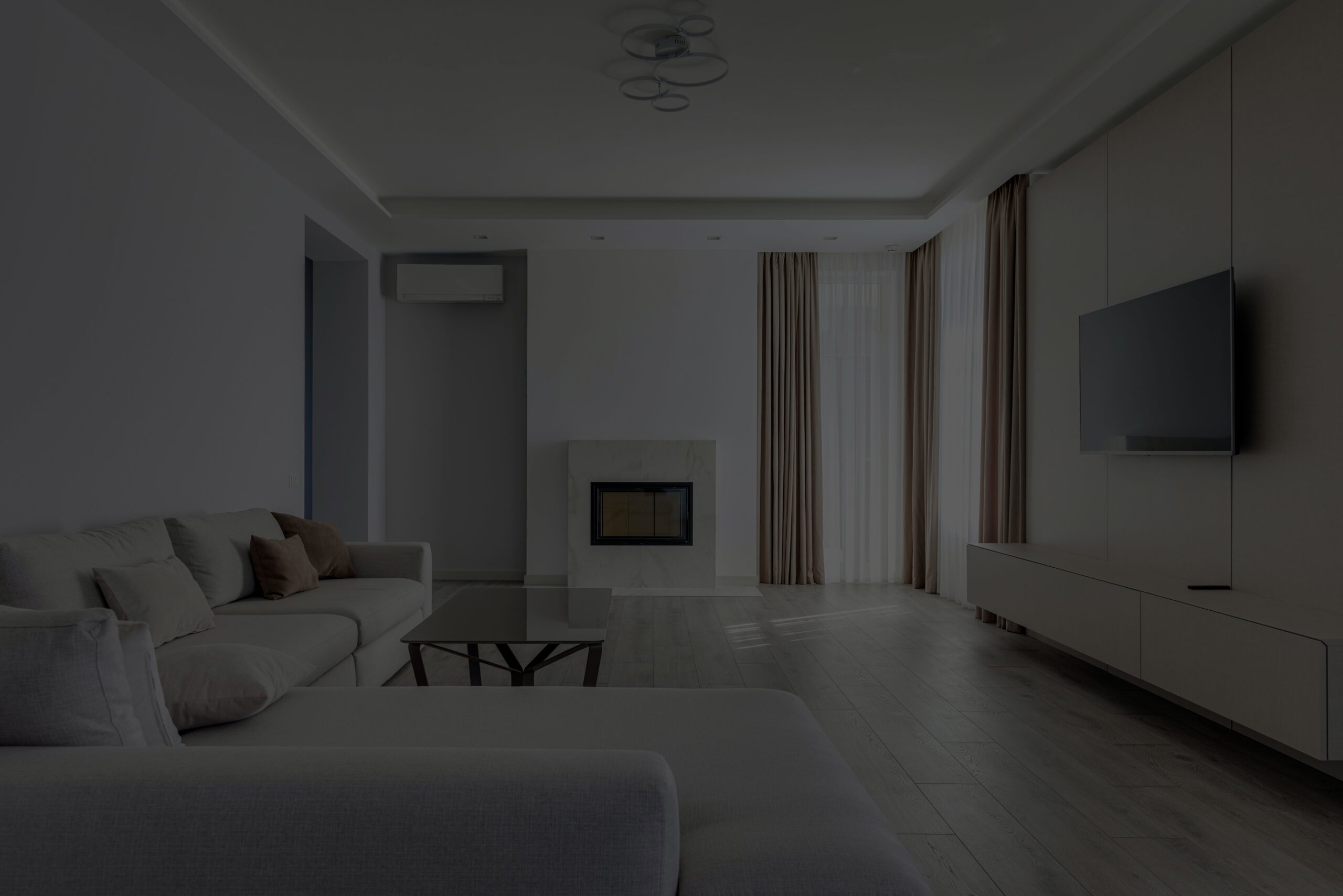 Schönes Wohnzimmer einer Kapitalanlage Wohnung mit Kaminofen als Hintergrundbild 